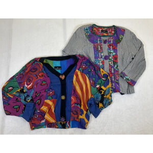 VTG 90s Lot CAROLE LITTLEl Womens Blouses No Sz Tag Colorful Whimsical Charity